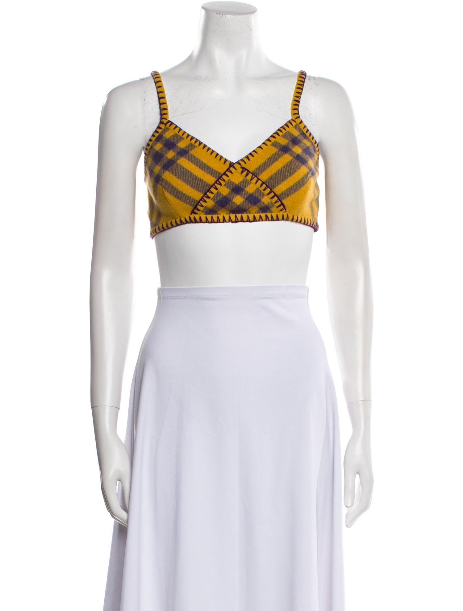 Burberry Wool Plaid Print Crop Top